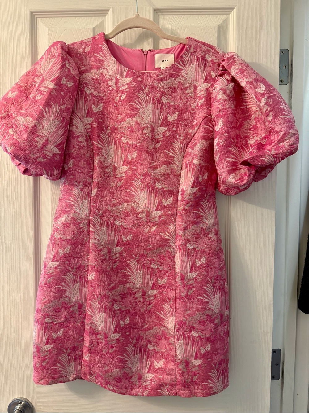 Lena Pink Floral Puff-Sleeve Mini Dress